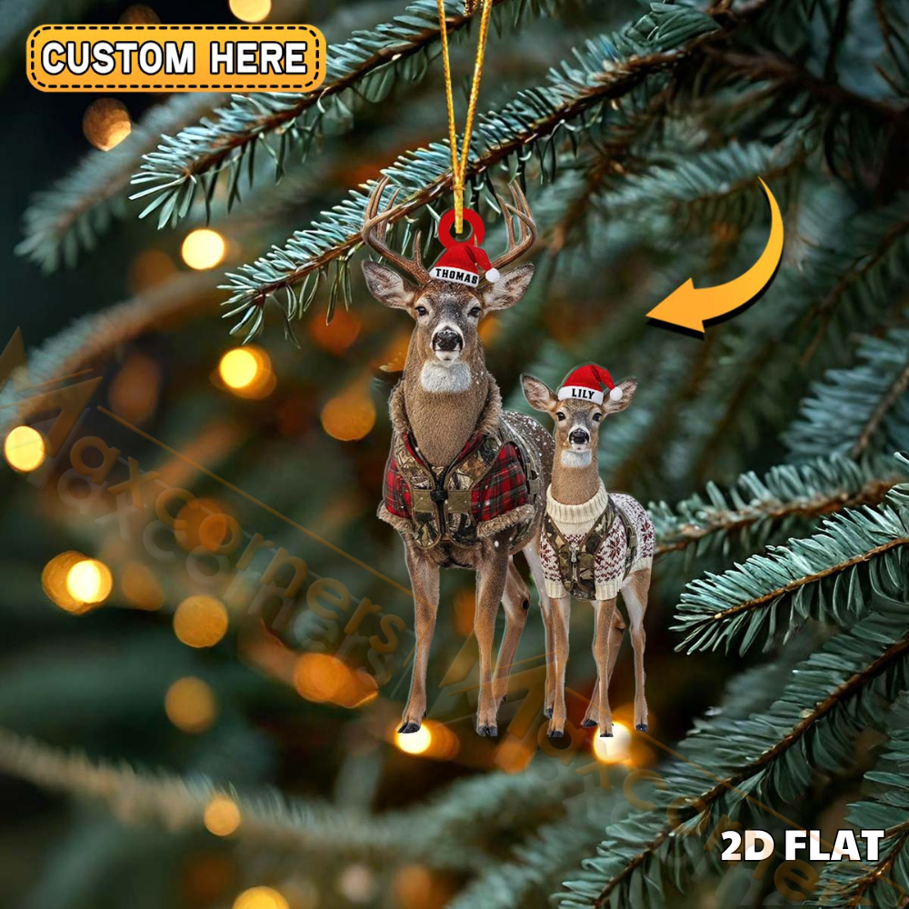 Blisscorners Personalized Deer Couple Christmas Ornament, Custom Name Reindeer Family Holiday Decoration