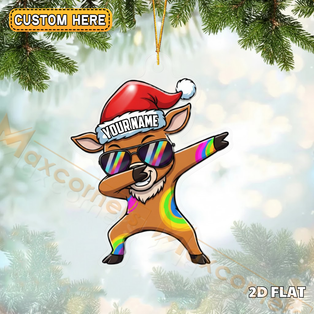 Blisscorners Funny Deer Christmas Personalized Name Reindeer Dab Pose Ornament And Keychain Custom Gift For Hunters 2D Flat