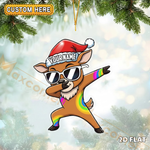 Blisscorners Funny Deer Christmas Personalized Name Reindeer Dab Sun Glass Pose Ornament And Keychain Custom Gift For Hunters 2D Flat