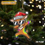 Blisscorners Funny Deer Christmas Personalized Name Reindeer Dab Sun Glass Pose Ornament And Keychain Custom Gift For Hunters 2D Flat