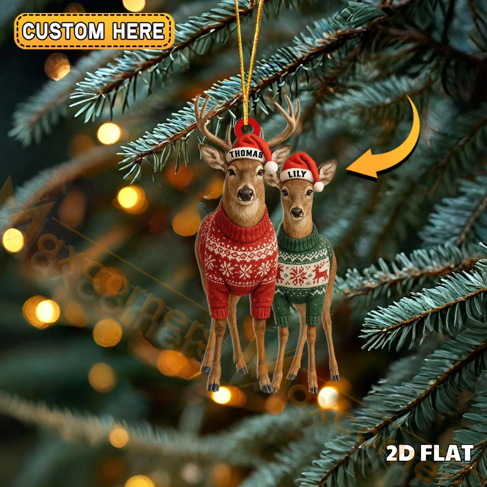 Blisscorners Personalized Reindeer Couple Christmas Ornament, Custom Name Deer Lovers Holiday Decor