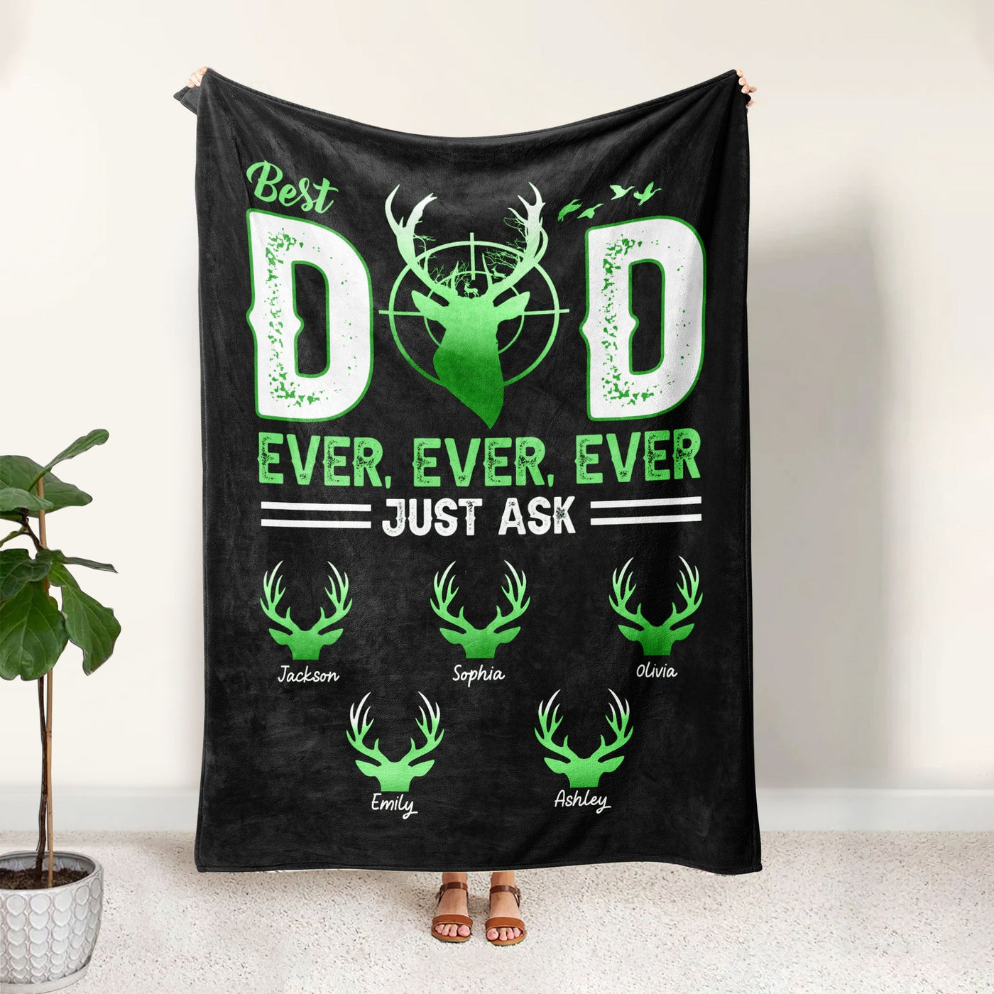 Blisscorners Personalized Hunting Dad Blanket, Best Dad Ever Blanket, Custom Soft Cozy Sherpa Fleece Throw Blanket, Father's Day Gift for Dad, Grandpa | Green

 LM1711
