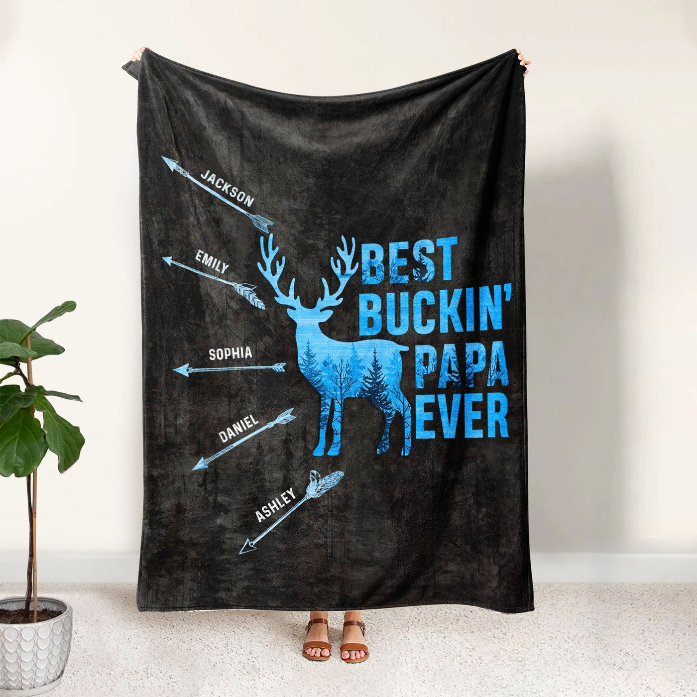 Blisscorners Personalized Hunting Dad Blanket, Custom Names Soft Cozy Sherpa Fleece Throw Blankets, Best Buckin Dad Ever Blanket, Gift for Dad, Grandpa | Blue

 LM1711