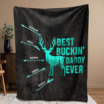 Blisscorners Personalized Hunting Dad Blanket, Custom Names Soft Cozy Sherpa Fleece Throw Blankets, Best Buckin Dad Ever Blanket, Gift for Dad, Grandpa | Cyan LM1711