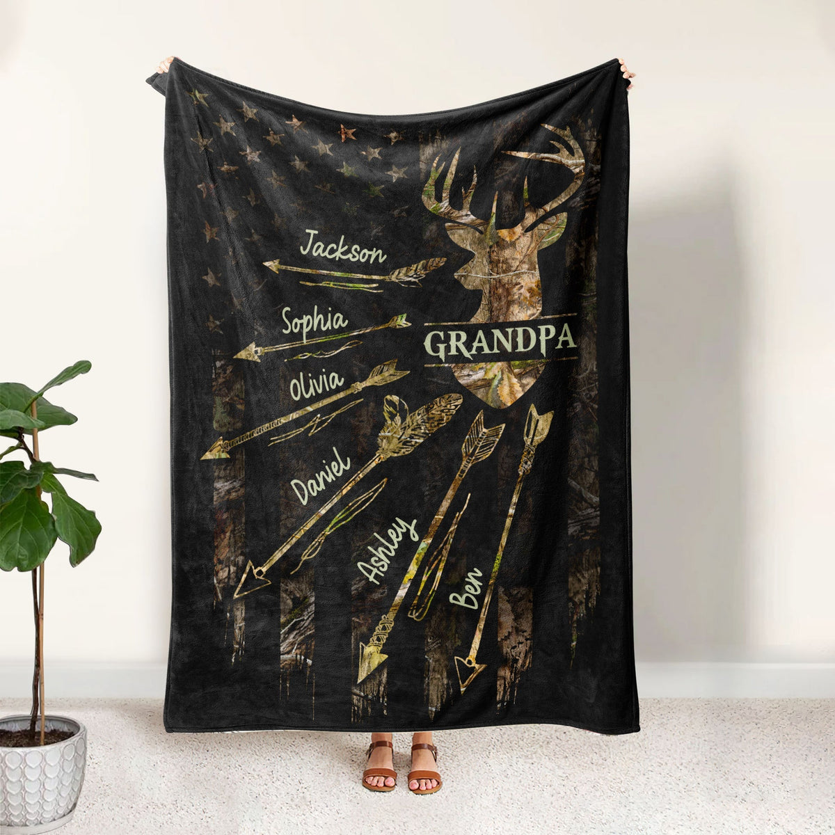 Blisscorners Personalized Hunting Dad Blanket, Custom Kids Names Soft Cozy Sherpa Fleece Throw Blankets, Deer Hunting, Fathers Day Gift for Dad, Grandpa

 LM1711