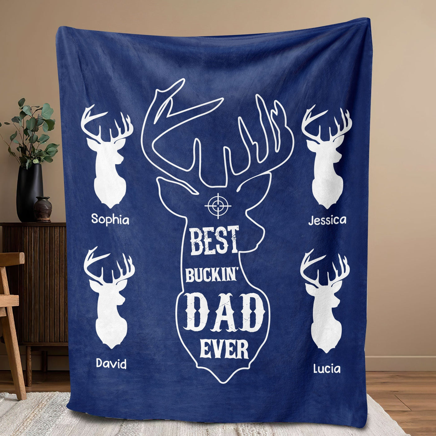 Blisscorners Personalized Hunting Dad Blanket, Custom Kid's Names Soft Cozy Sherpa Fleece Throw Blankets, Best Buckin Dad Ever, Gift for Dad, Grandpa | Blue

 LM1711