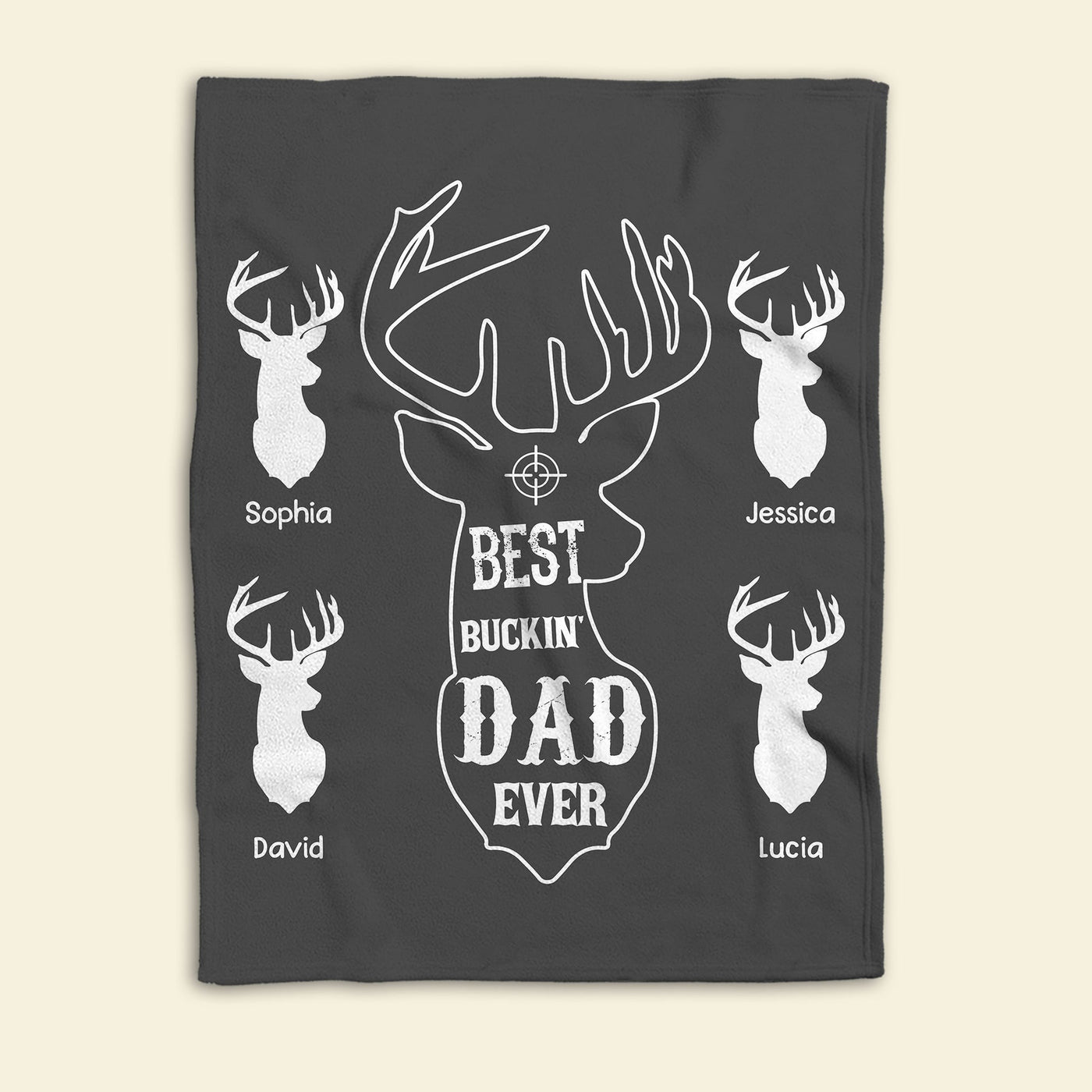 Blisscorners Personalized Hunting Dad Blanket, Custom Kid's Names Soft Cozy Sherpa Fleece Throw Blankets, Best Buckin Dad Ever, Gift for Dad, Grandpa | Grey

 LM1711