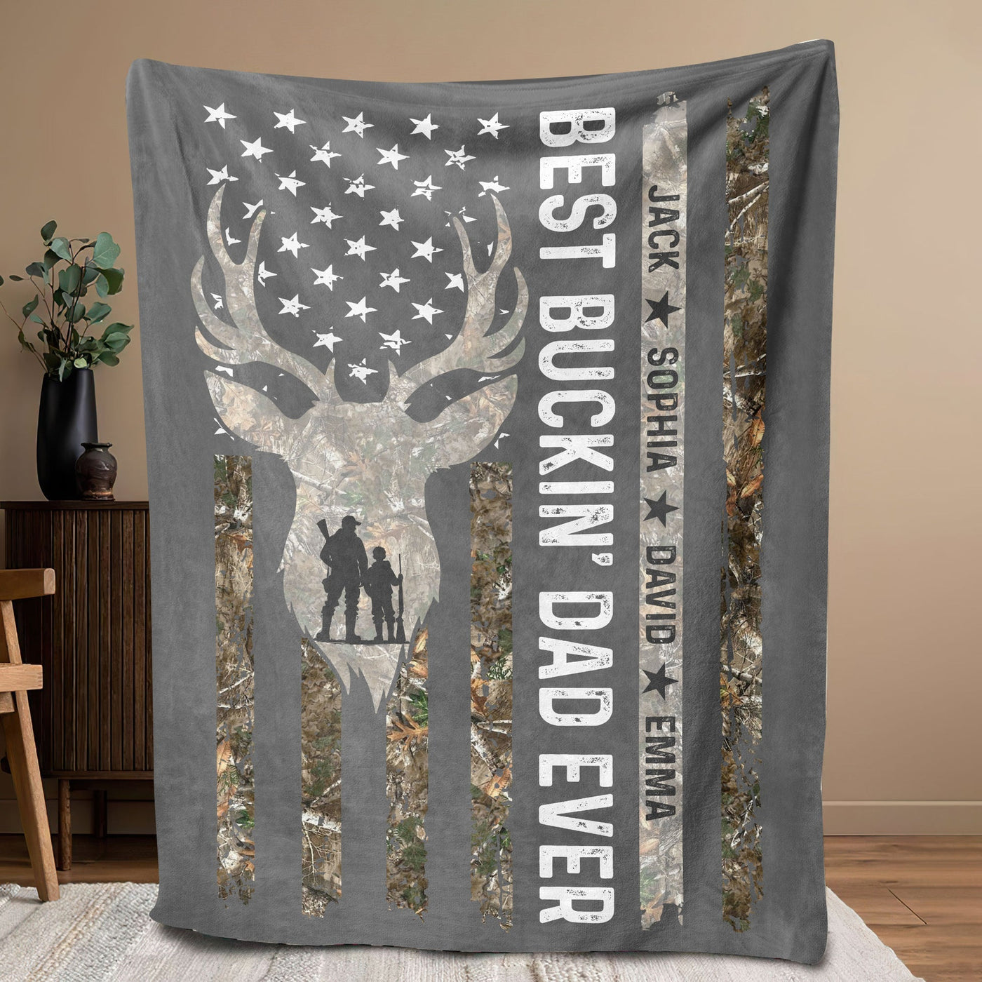 Blisscorners Personalized Hunting Dad Blanket, Custom Kids Names Soft Cozy Sherpa Fleece Throw Blankets, Deer Blanket, Fathers Day Gift for Dad, Grandpa | Gray

 LM1711