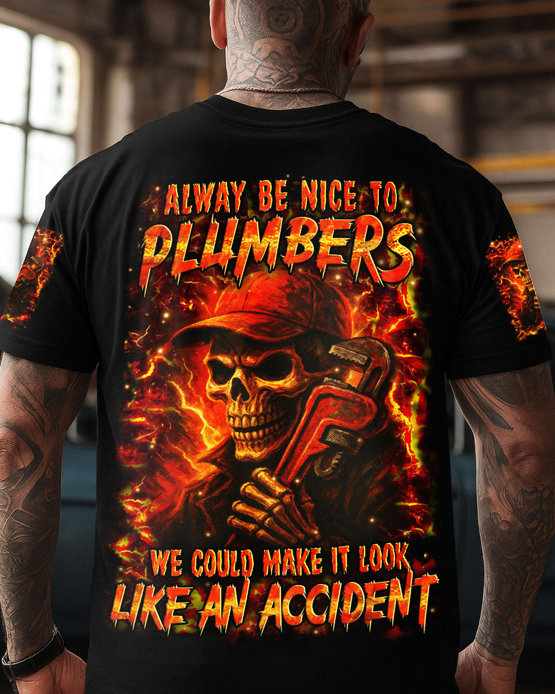 BLISSCORNERS AMERICAN BY BIRTH PLUMBER BY CHOICE SKULL ALL OVER PRINT