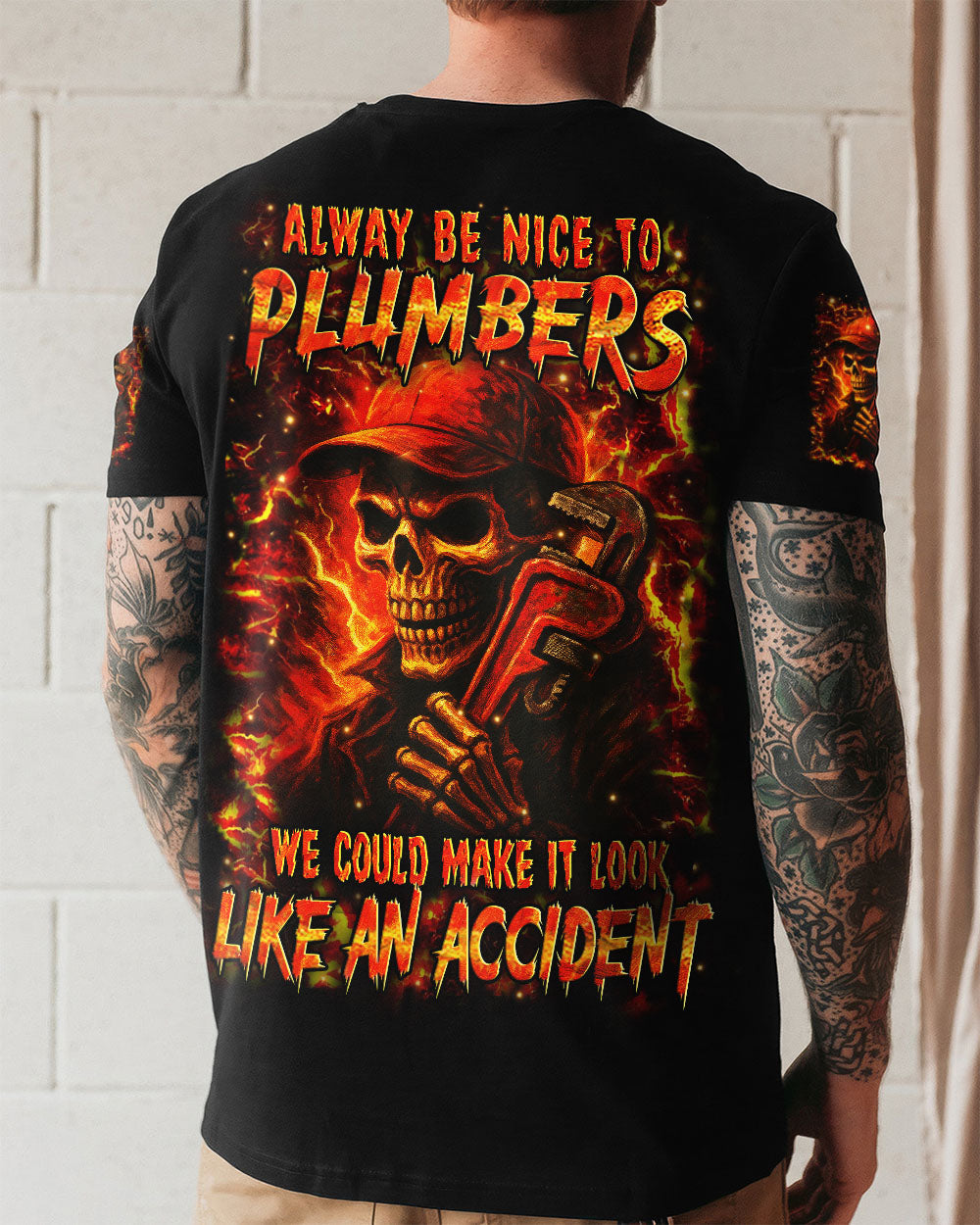 BLISSCORNERS AMERICAN BY BIRTH PLUMBER BY CHOICE SKULL ALL OVER PRINT