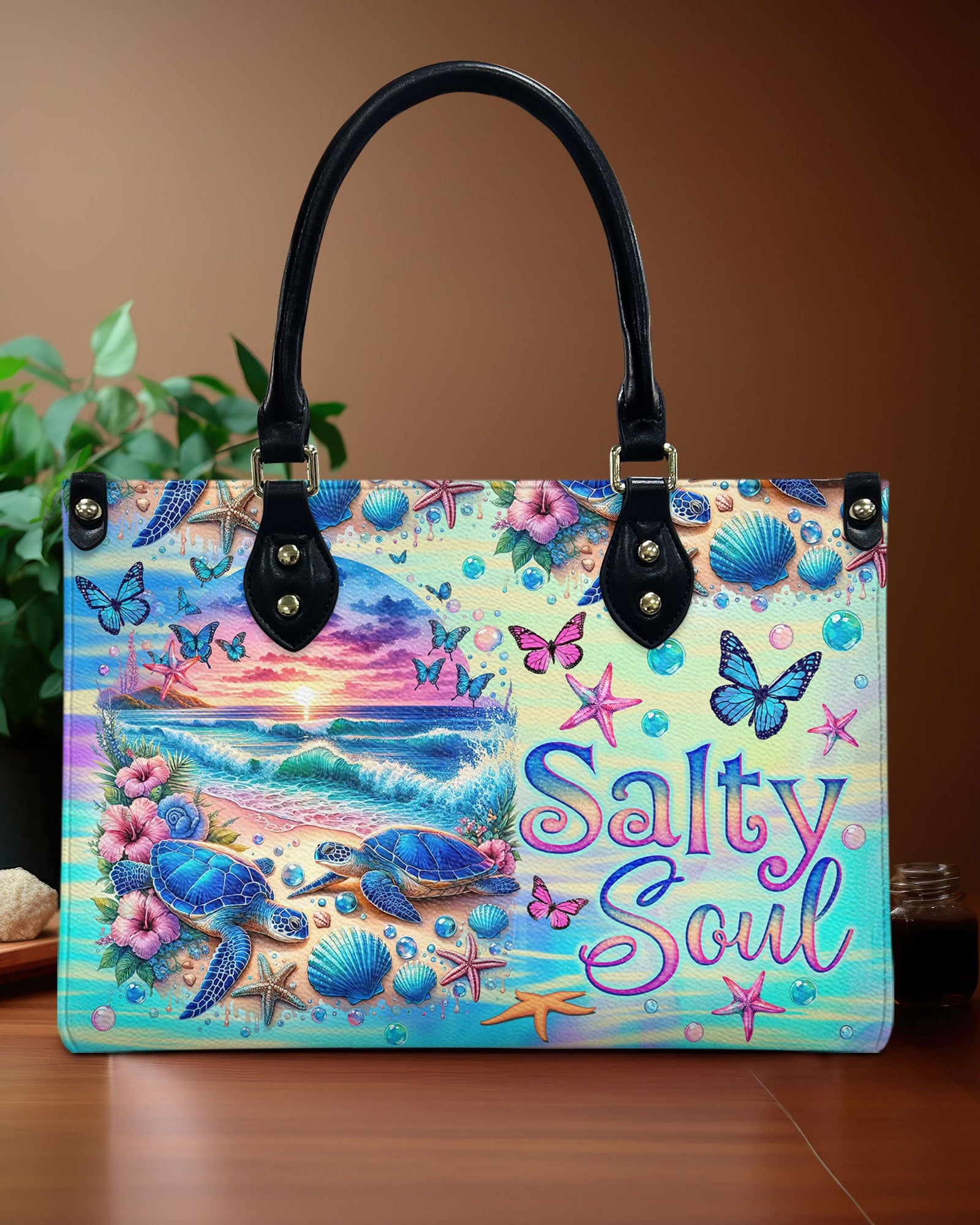 BLISSCORNERS SALTY SOUL TURTLE LEATHER HANDBAG
