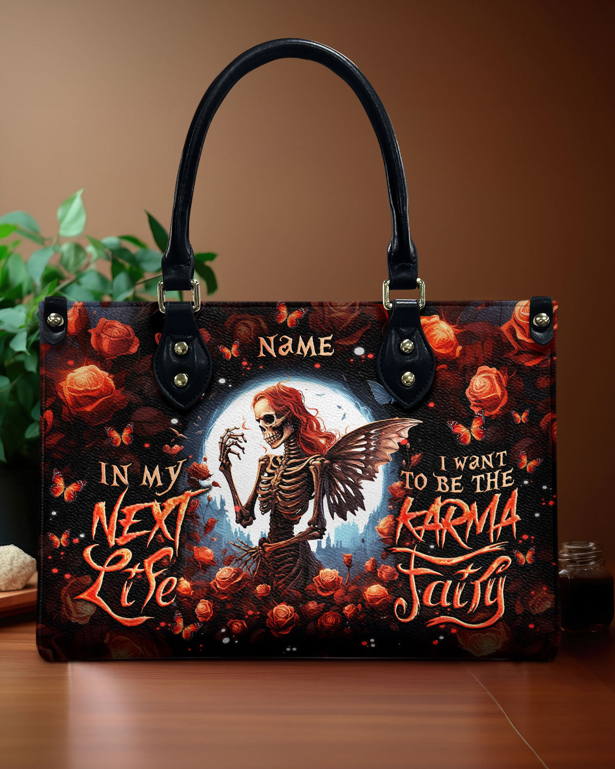 BLISSCORNERS KARMA FAIRY SKELETON ROSE MOON LEATHER HANDBAG
