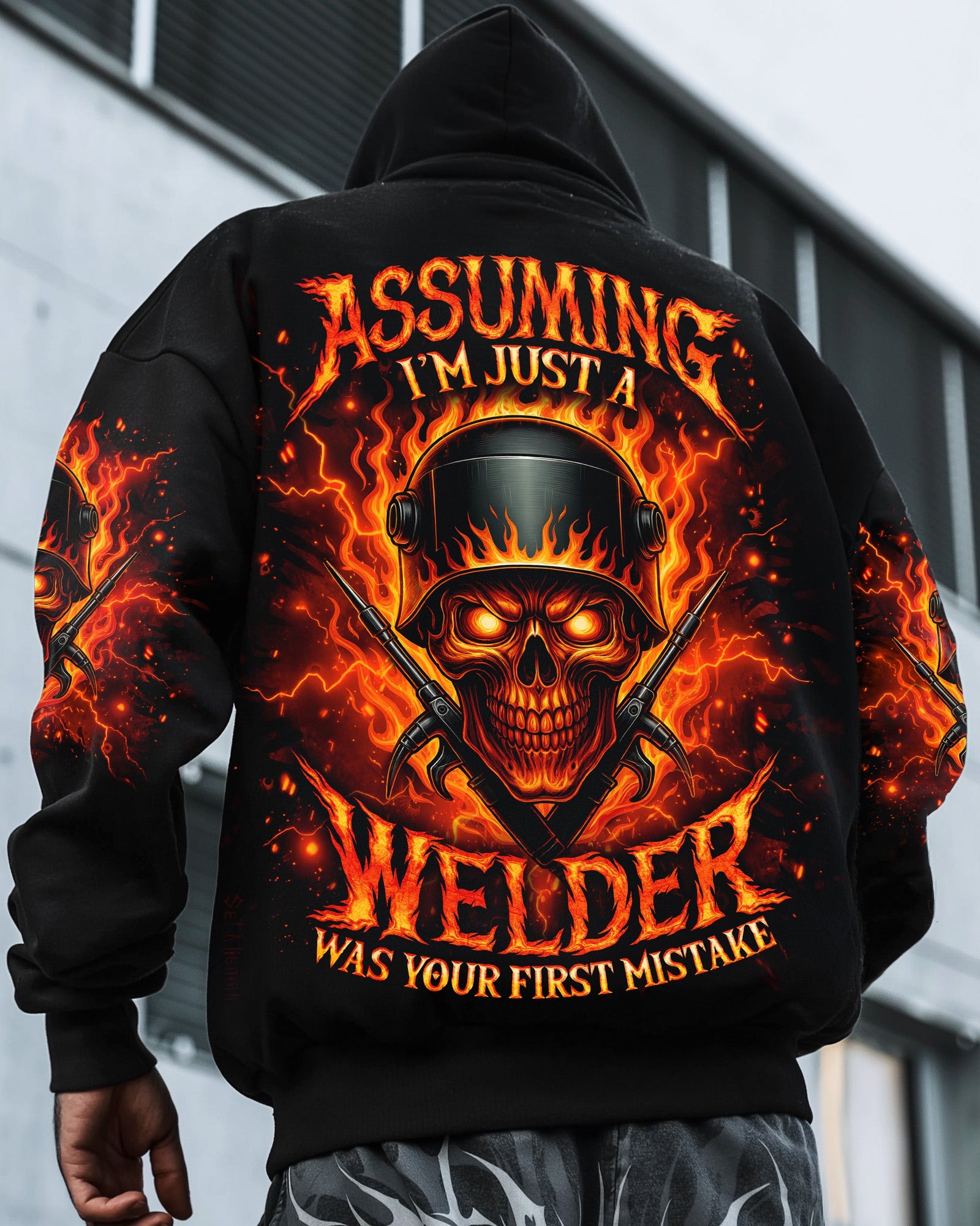 BLISSCORNERS WARNING THIS WELDER SKULL ALL OVER PRINT