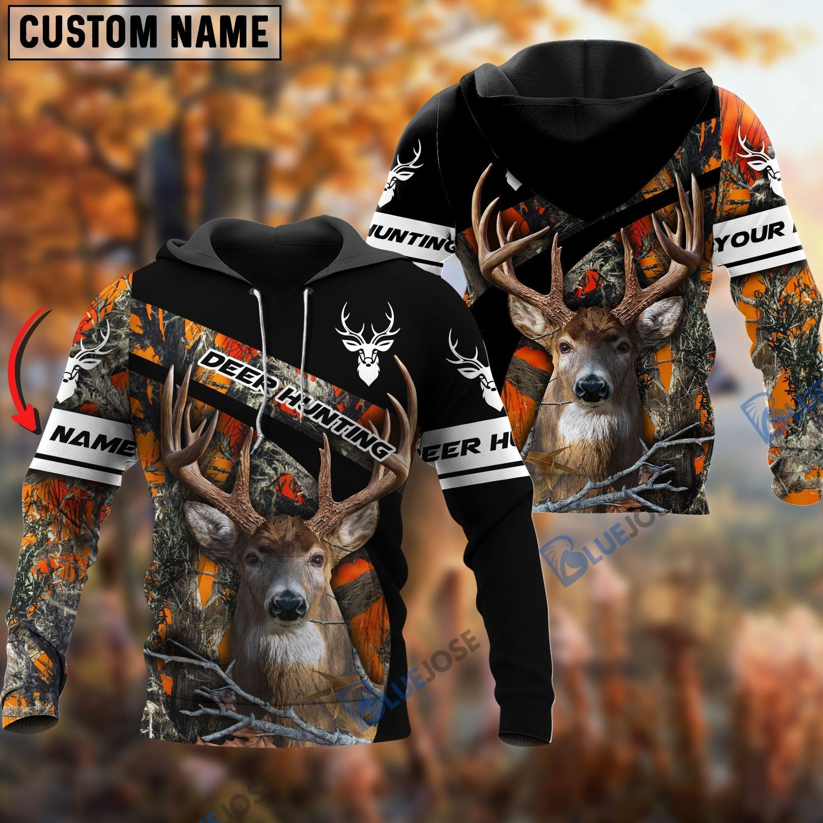 Blisscorners Customized Name Deer Hunting Orange 3D Shirt