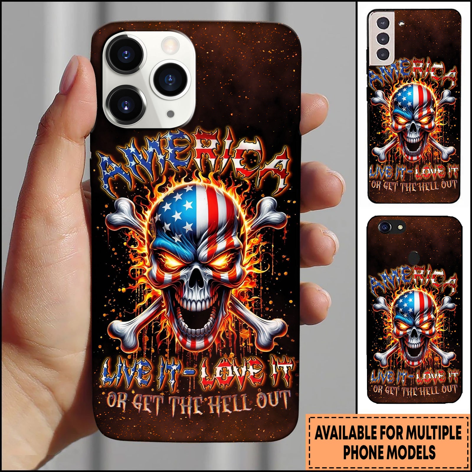 Blisscorners Skull American Flame Flag Graphic Multioptions 3D Phone Case