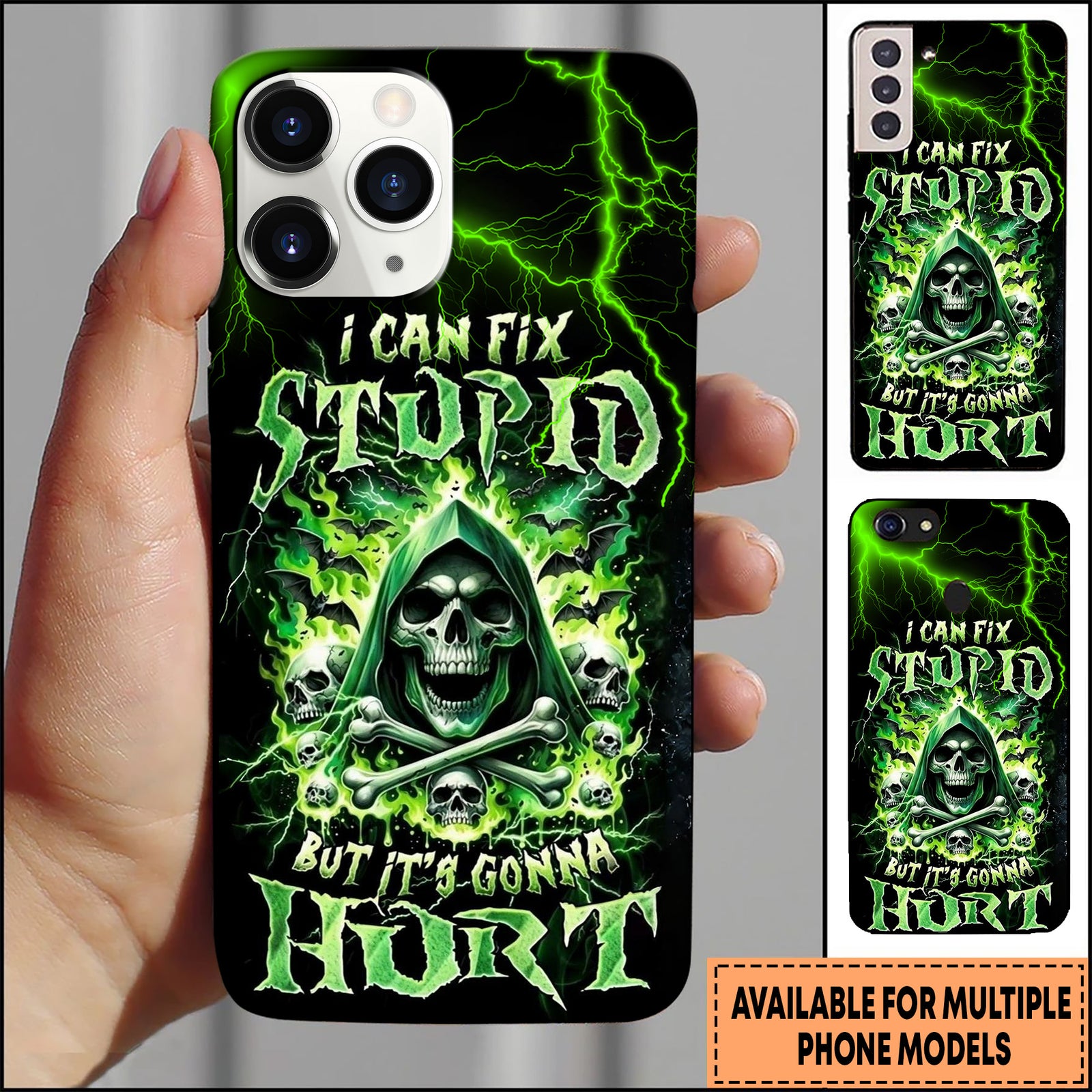 Blisscorners Skull Grim Reaper Lightning Gothic Art Multioptions 3D Phone Case