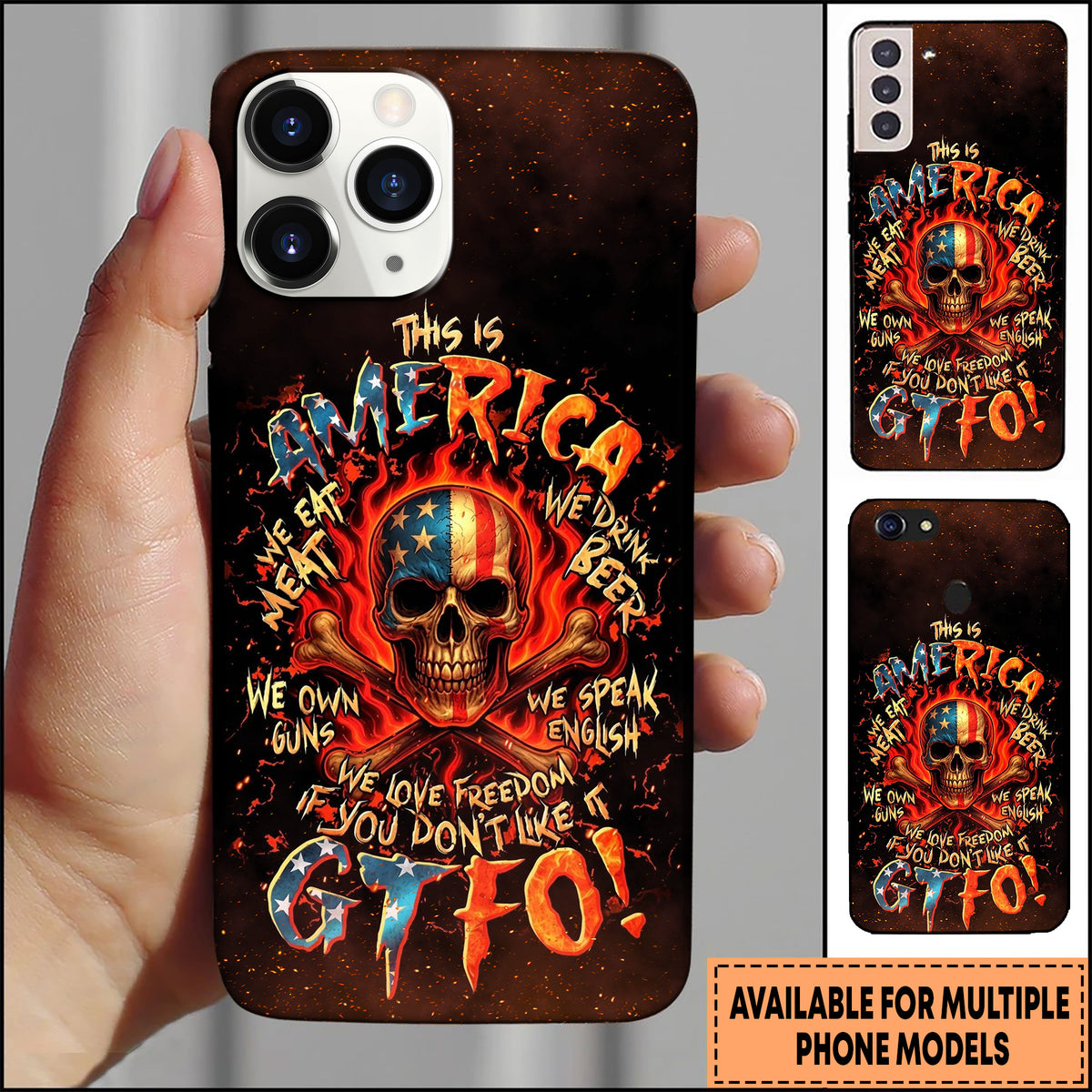 Blisscorners Skull American Skull Freedom Statement Art Multioptions 3D Phone Case