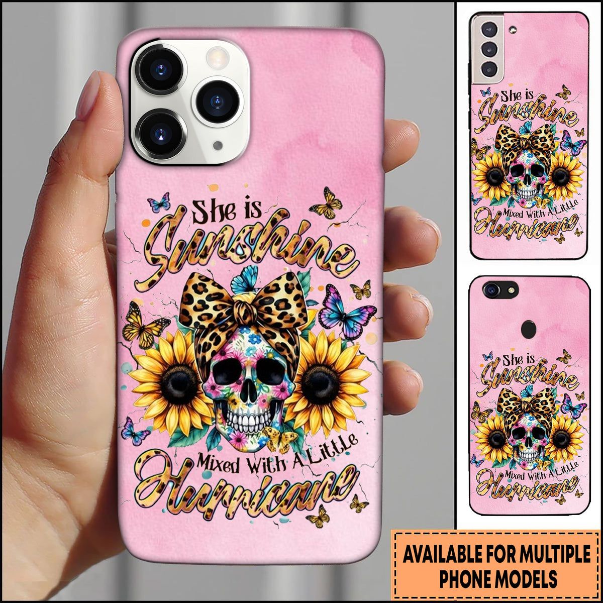 Blisscorners Skull Floral Bow Feminine Tattoo Art Multioptions 3D Phone Case