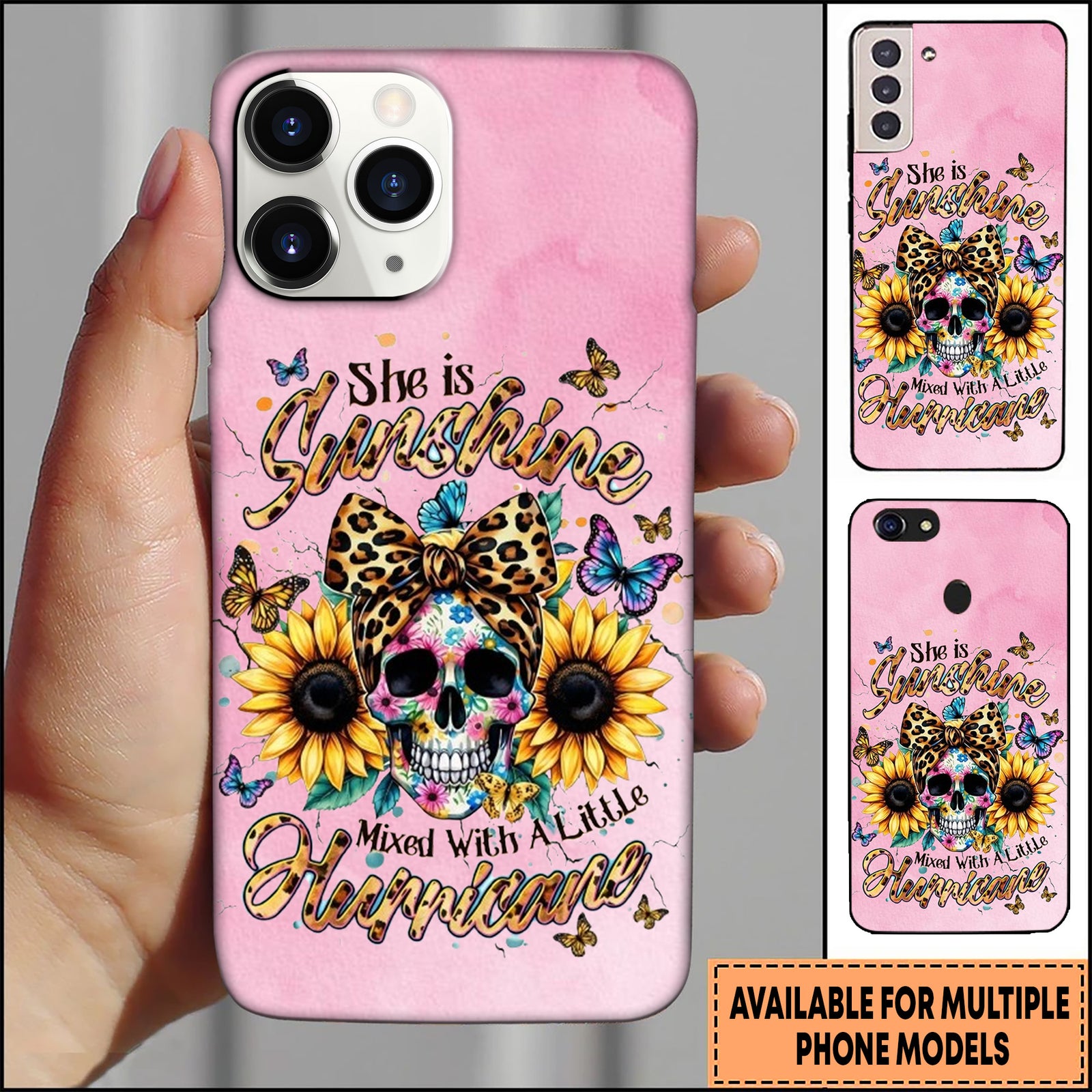Blisscorners Skull Floral Bow Feminine Tattoo Art Multioptions 3D Phone Case