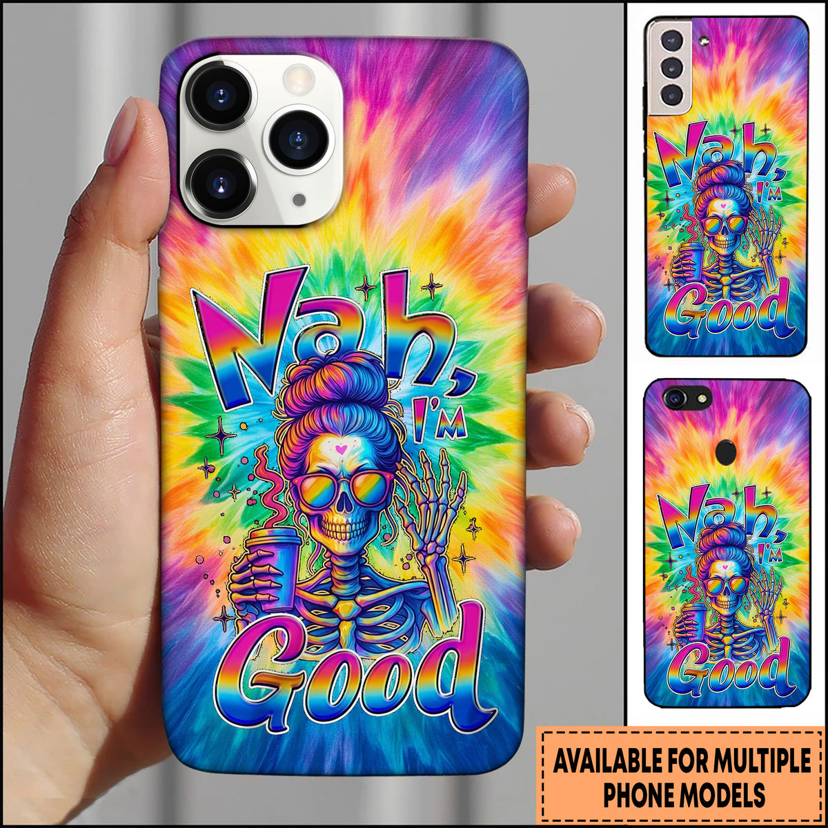 Blisscorners Skull Tie Dye Skeleton Pop Art Multioptions 3D Phone Case