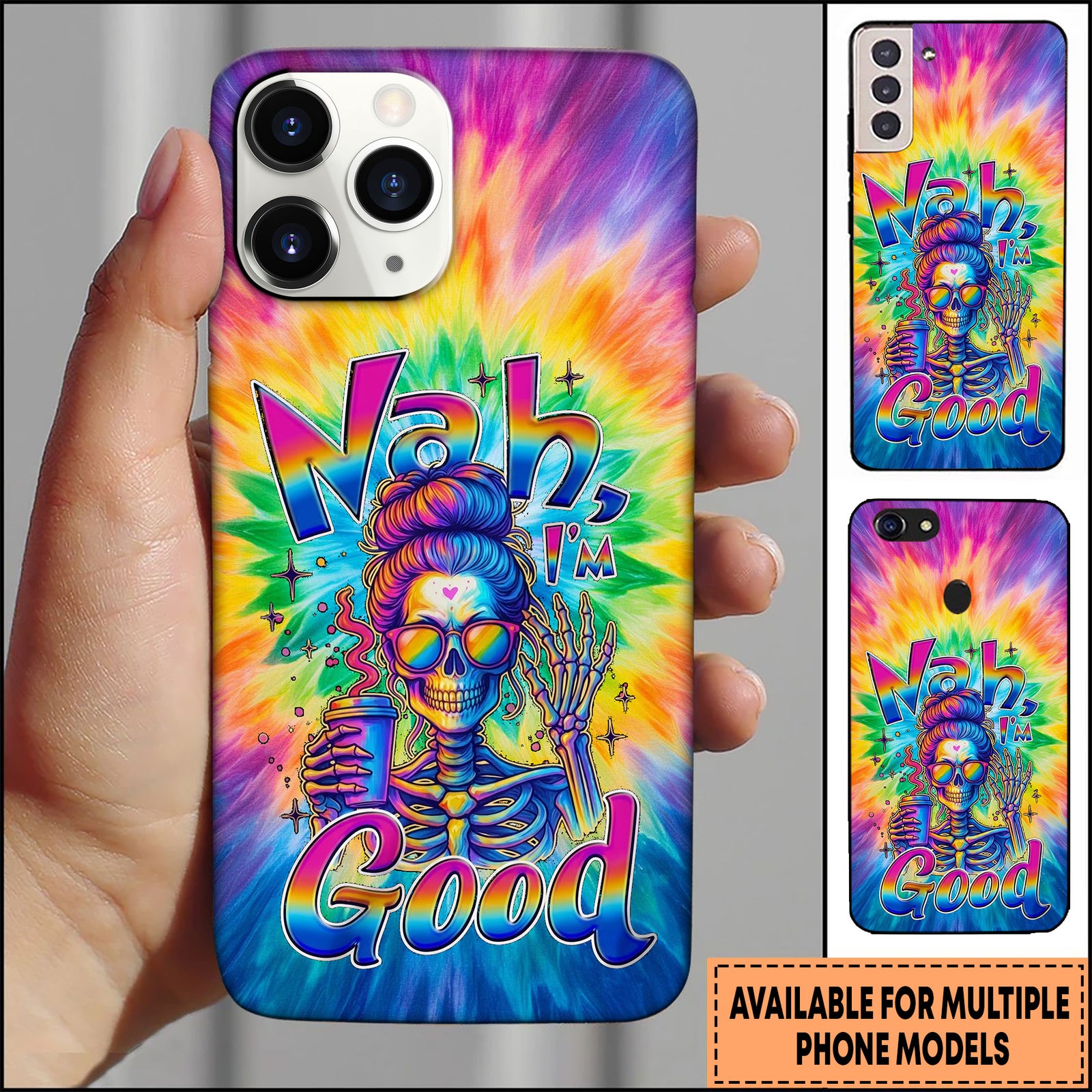 Blisscorners Skull Tie Dye Skeleton Pop Art Multioptions 3D Phone Case