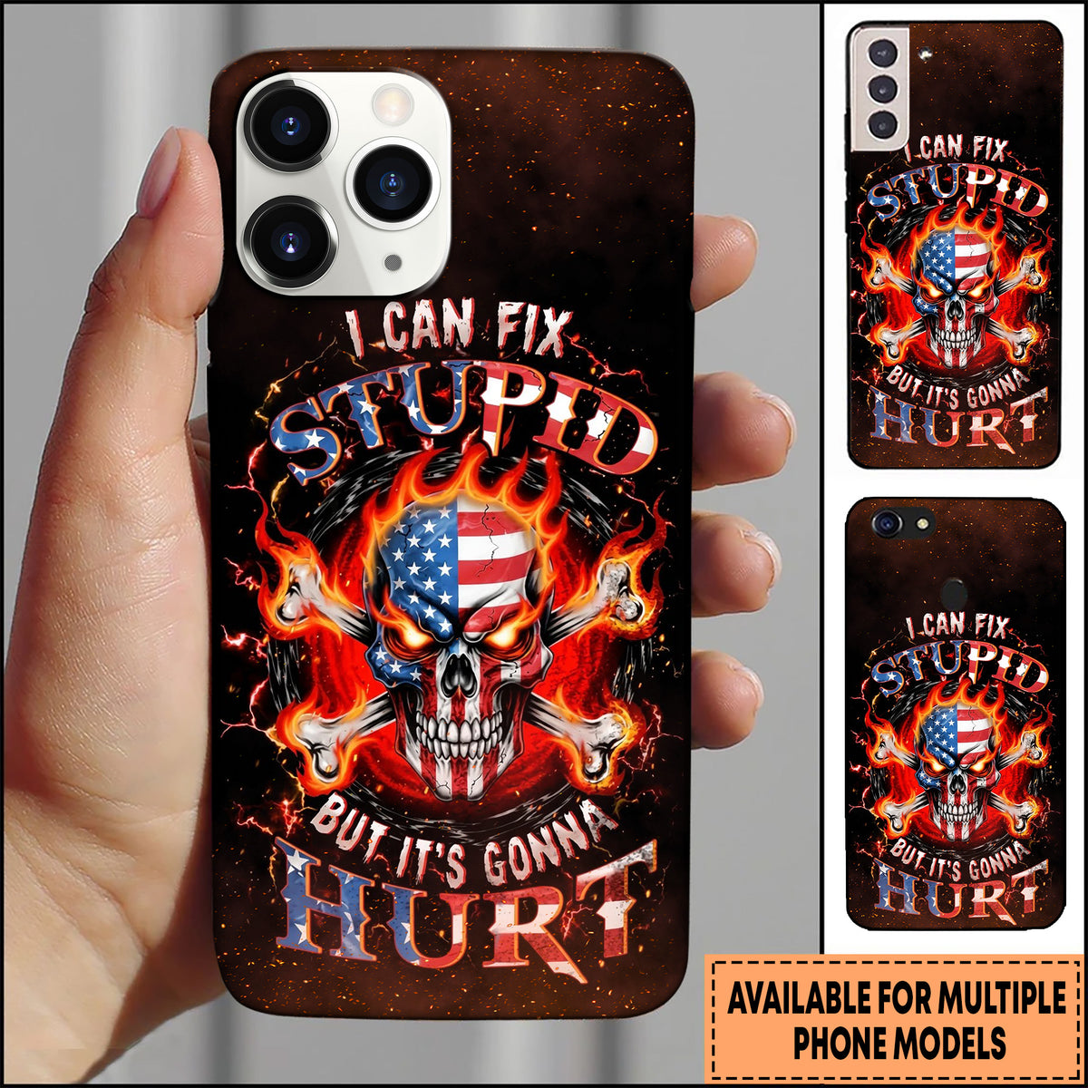 Blisscorners Skull Flaming USA Flag Rebel Art Multioptions 3D Phone Case