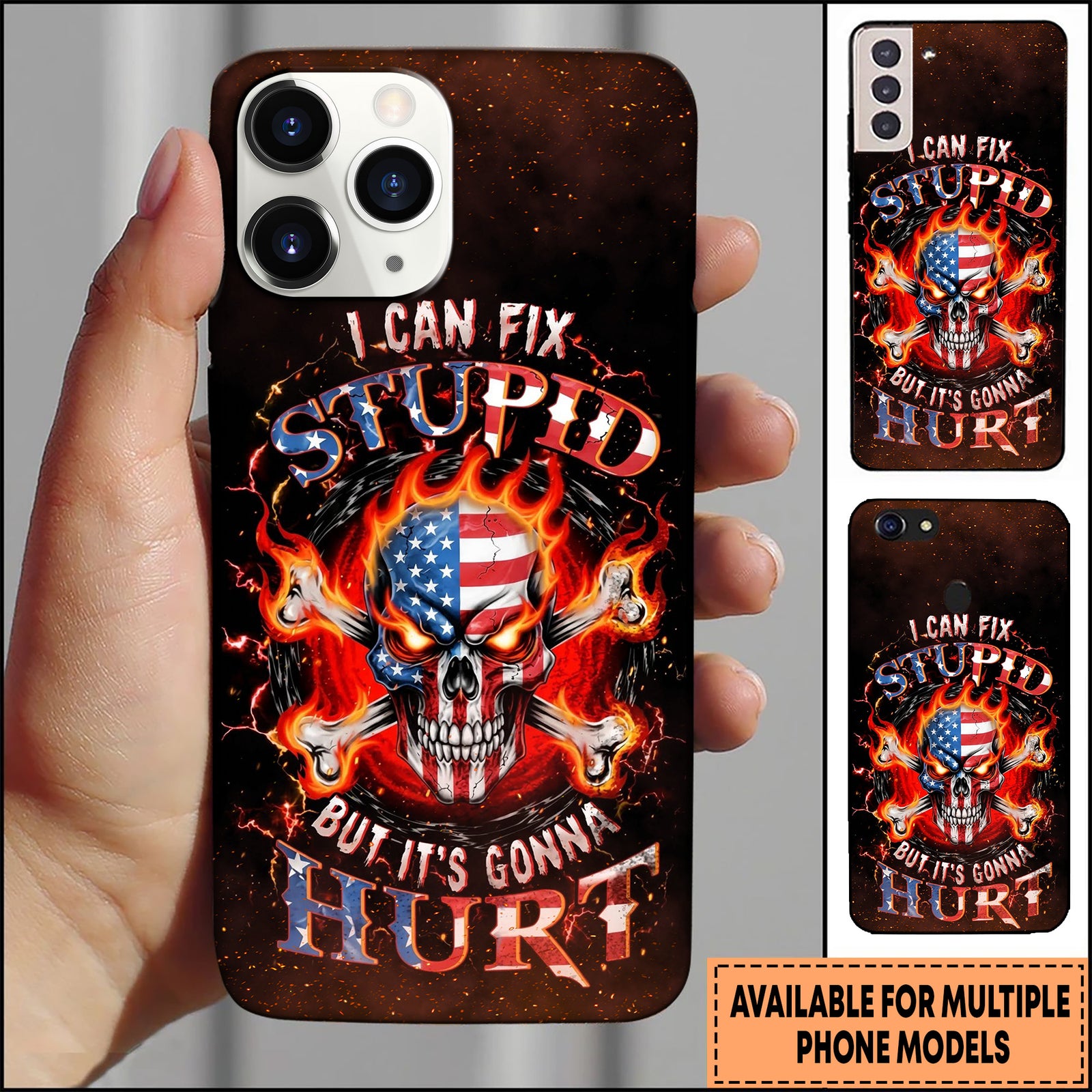 Blisscorners Skull Flaming USA Flag Rebel Art Multioptions 3D Phone Case