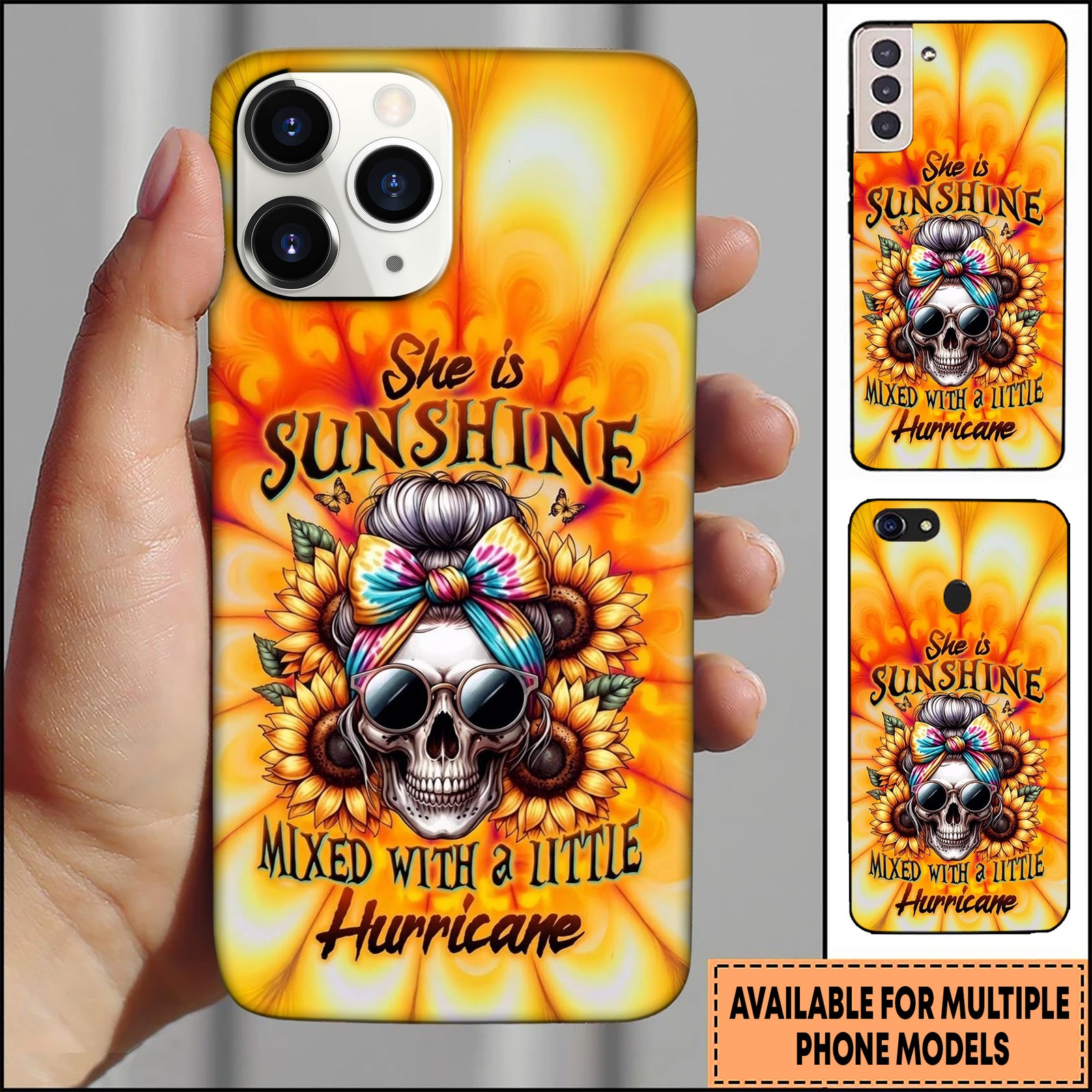 Blisscorners Skull Sunflower Girl Vintage Tattoo Art Multioptions 3D Phone Case