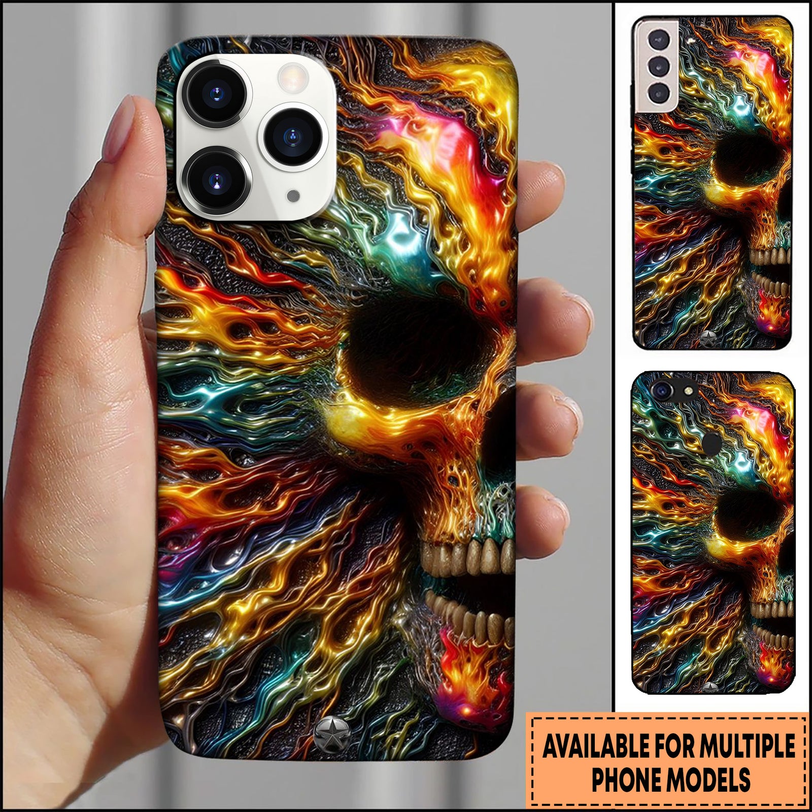 Blisscorners Skull Abstract Fire Wave Psychedelic Art Multioptions 3D Phone Case