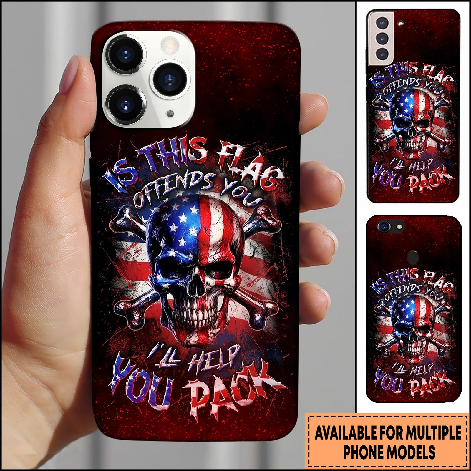 Blisscorners Skull Patriotic Grunge Statement Art Multioptions 3D Phone Case