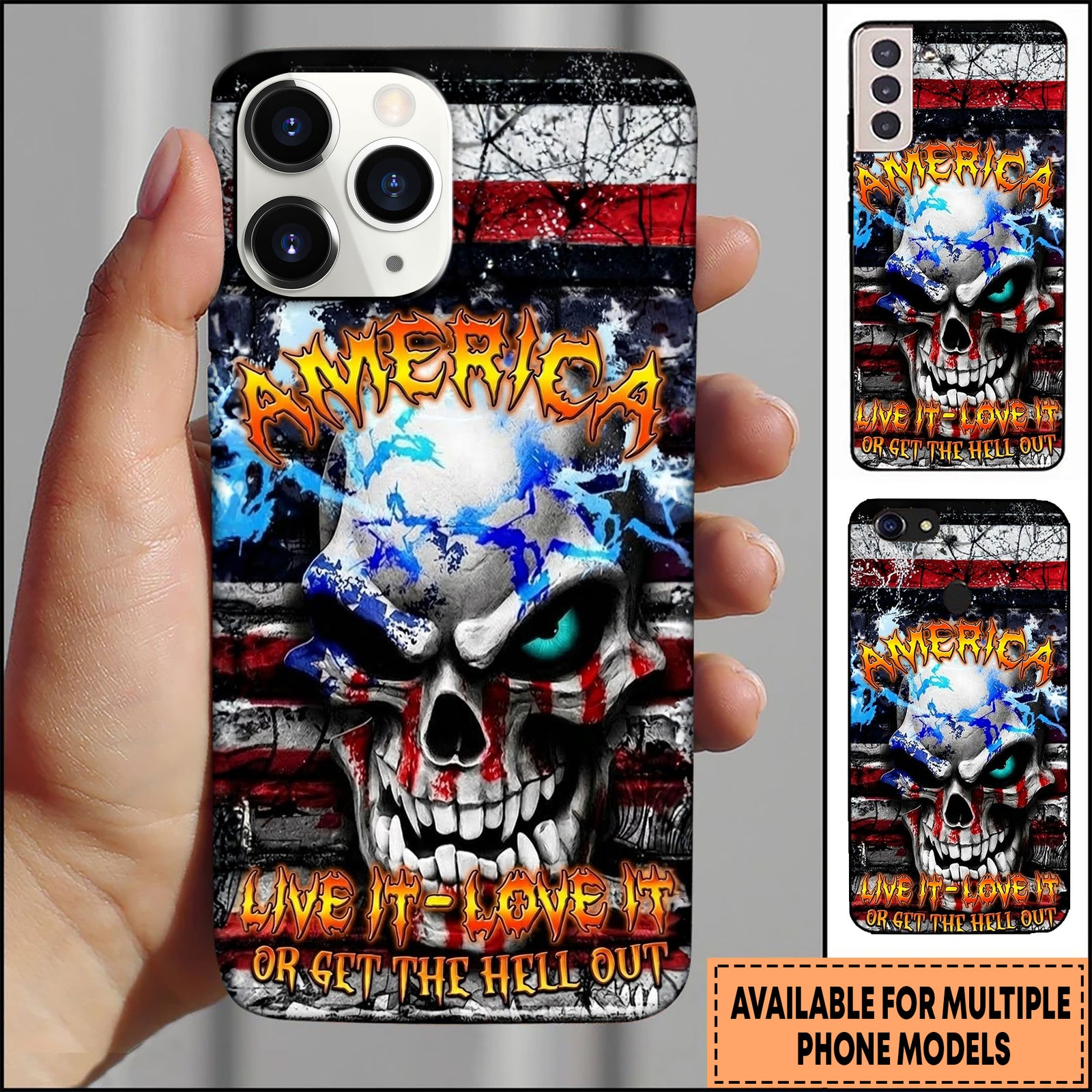 Blisscorners Skull Grunge American Flag Distressed Art Multioptions 3D Phone Case
