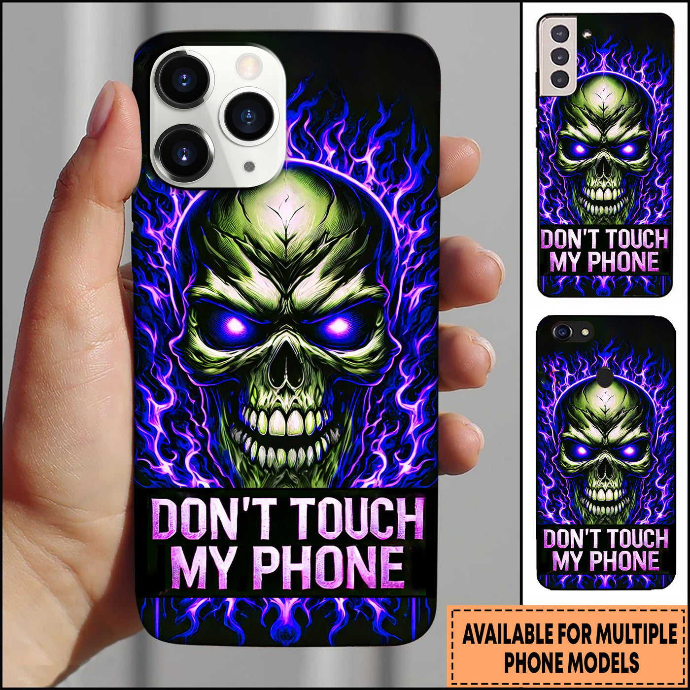 Blisscorners Skull Purple Flaming Horror Skull Illustration Multioptions 3D Phone Case