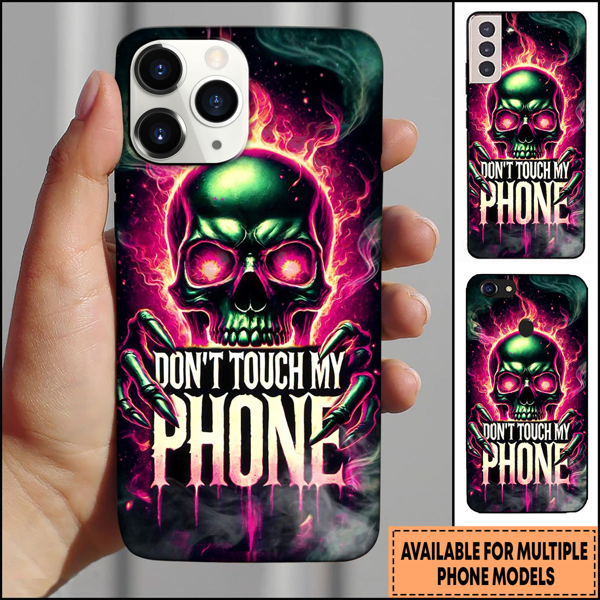 Blisscorners Skull Red Flaming Horror Skull Illustration Multioptions 3D Phone Case