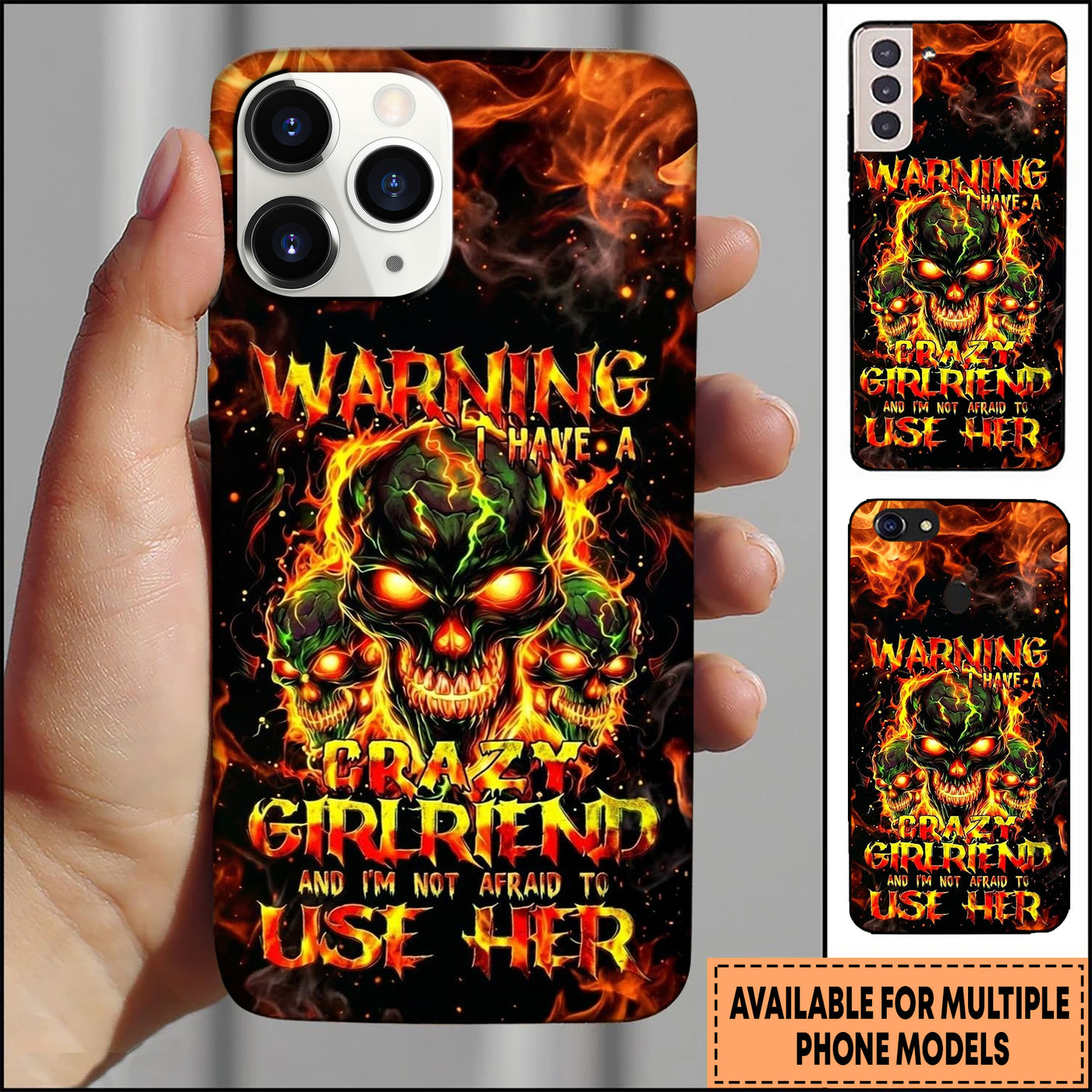 Blisscorners Skull Flaming Demon Girlfriend Typography 3D Phone Case