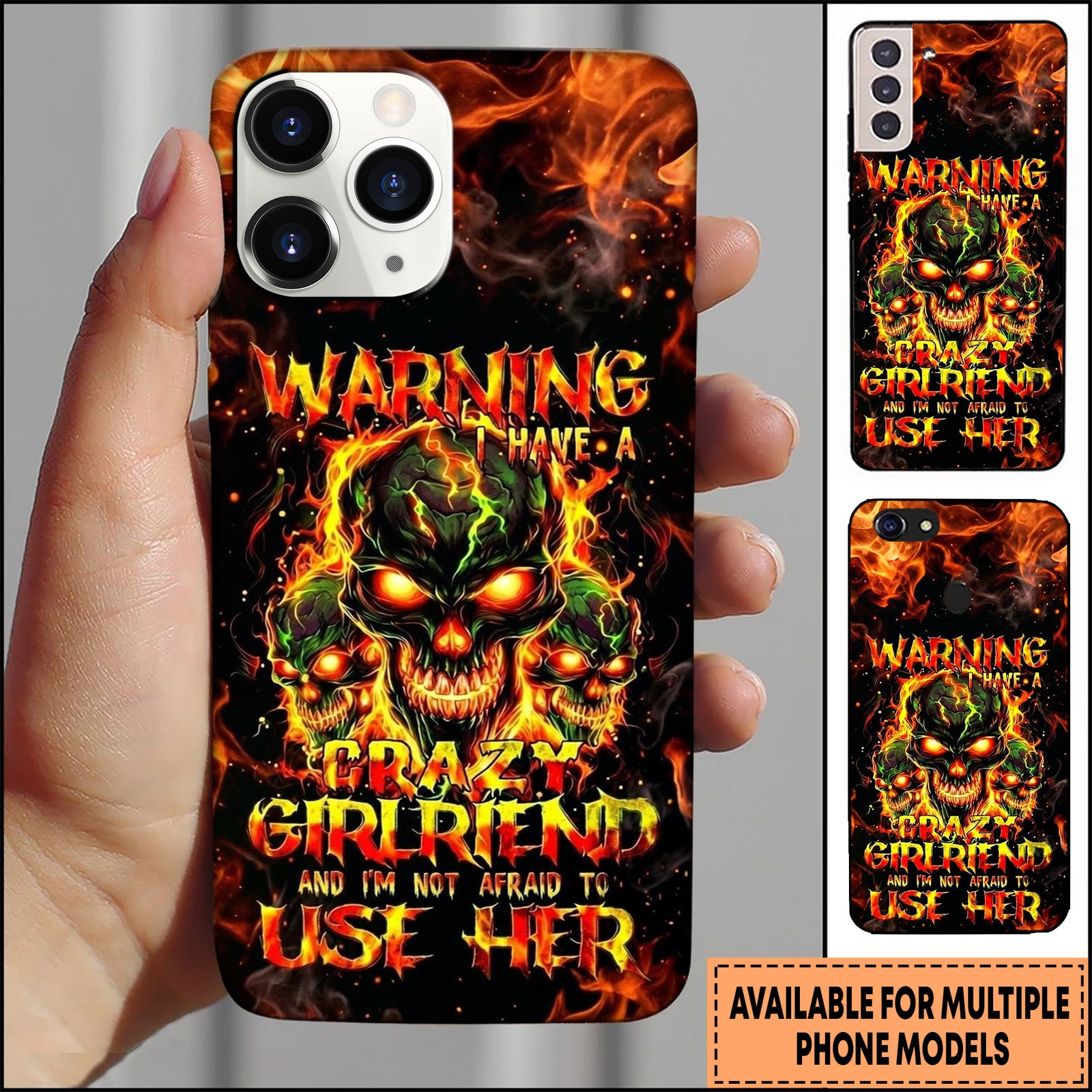 Blisscorners Skull Flaming Demon Girlfriend Typography 3D Phone Case