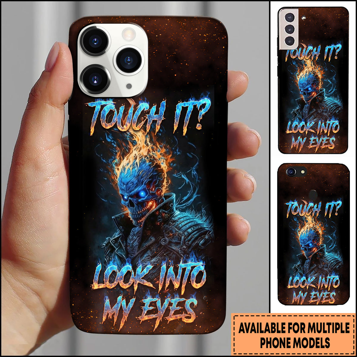 Blisscorners Skull Blue Flame Rider Dark Fantasy Art Multioptions 3D Phone Case