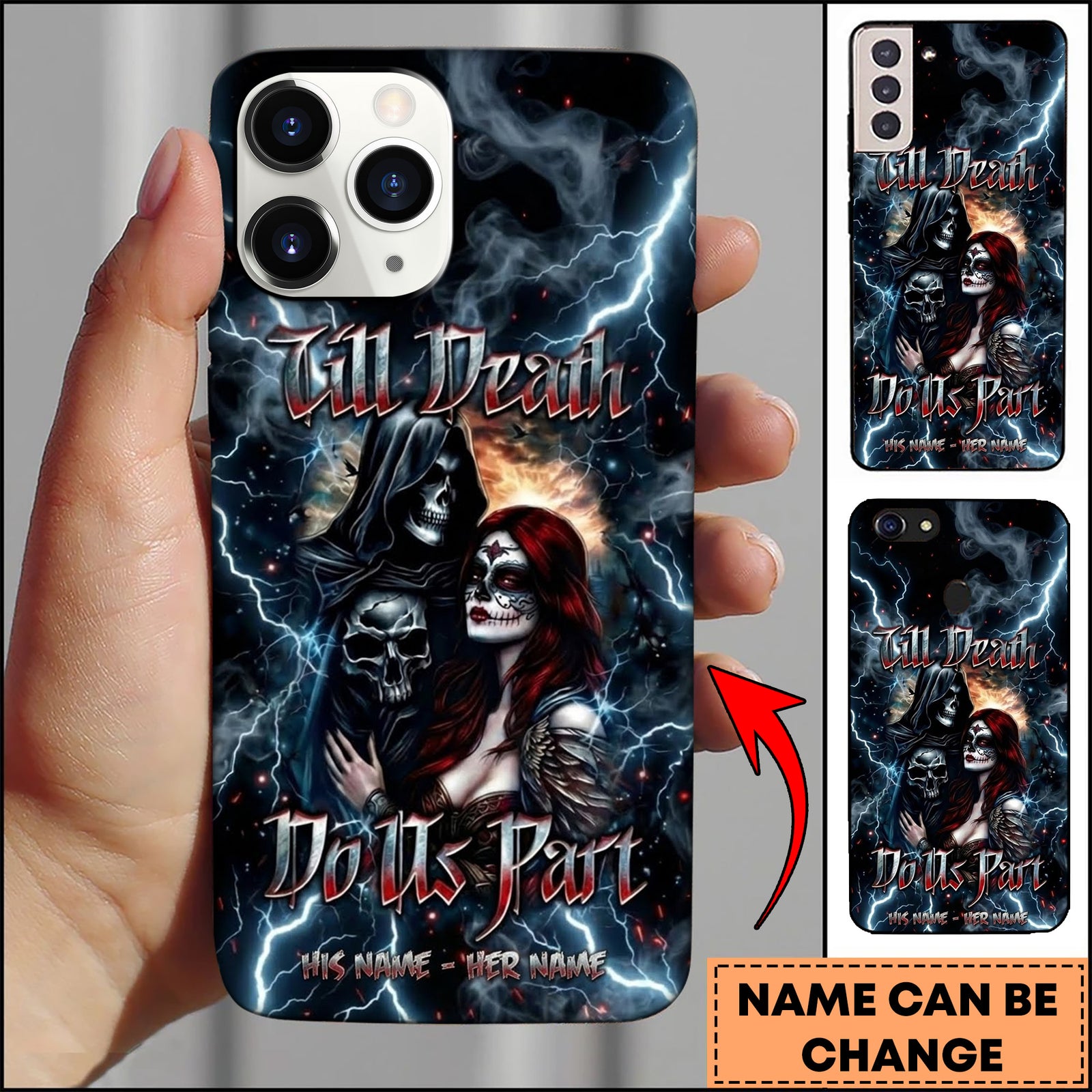 Blisscorners Skull Gothic Reaper Couple Lightning Art 3D Phone Case