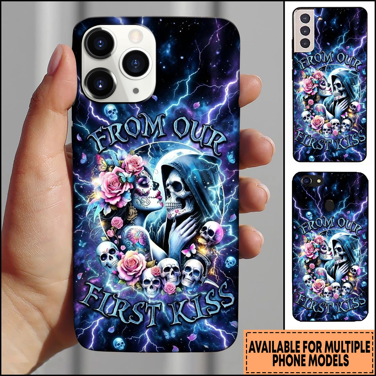 Blisscorners Skull Cosmic Gothic First Kiss Art 3D Phone Case
