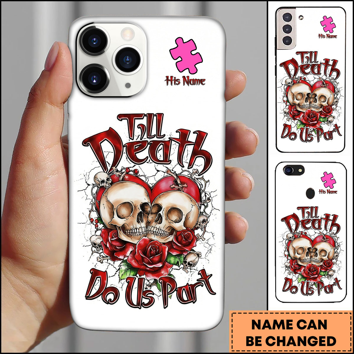 Blisscorners Skull Till Death Do Us Part Gothic Roses Art Multioptions 3D Phone Case, Gift For Him