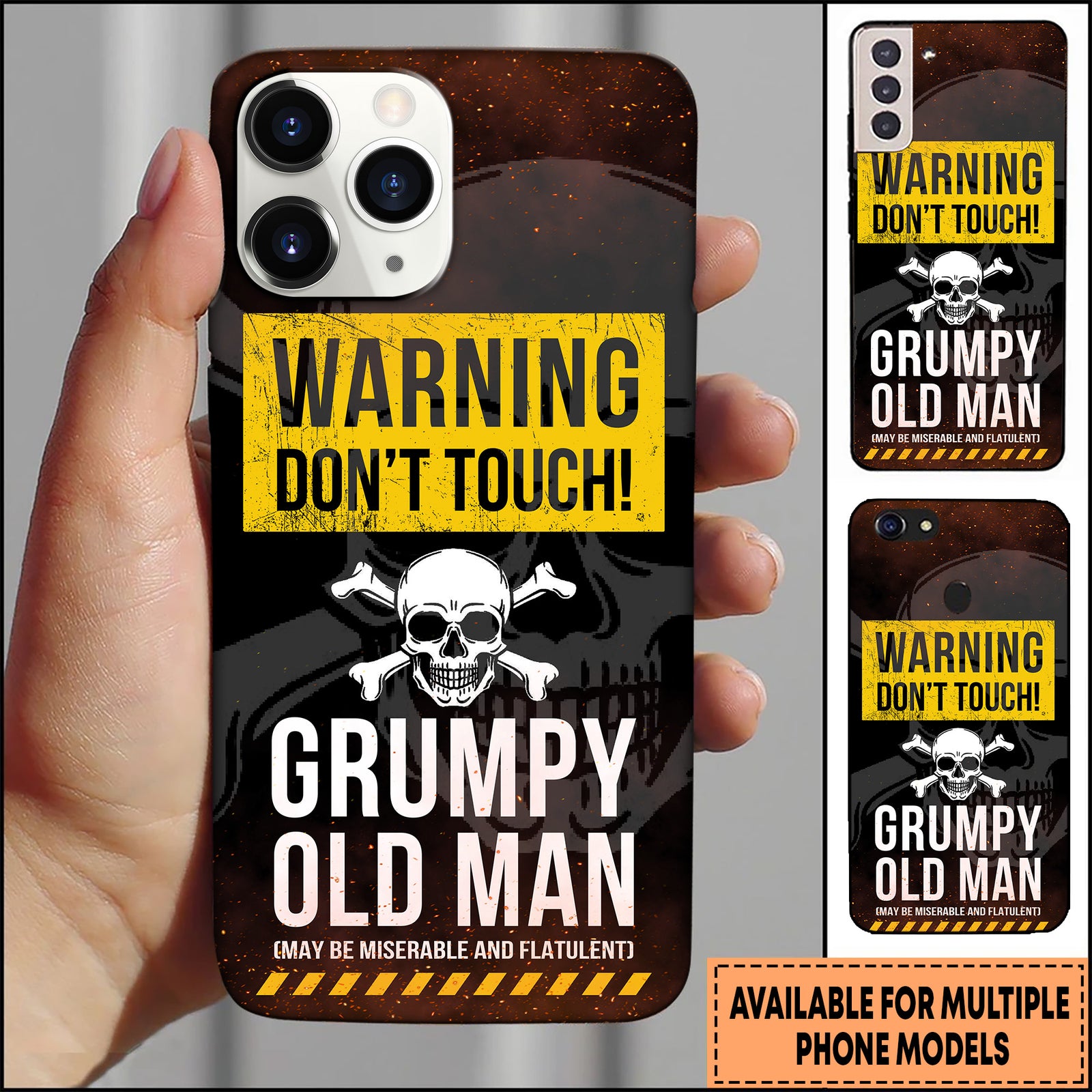 Blisscorners Skull Warning Sign Grumpy Old Man Vintage Graphic Multioptions 3D Phone Case