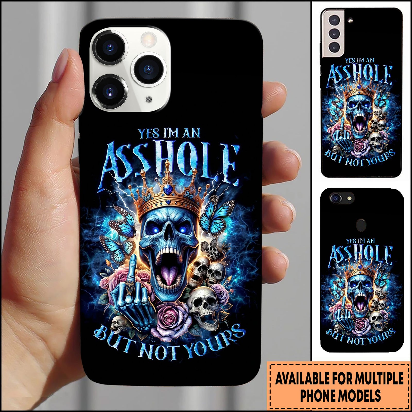 Blisscorners Skull Yes I’m An Asshole Skull Quote Art Multioptions 3D Phone Case, Gift For Him