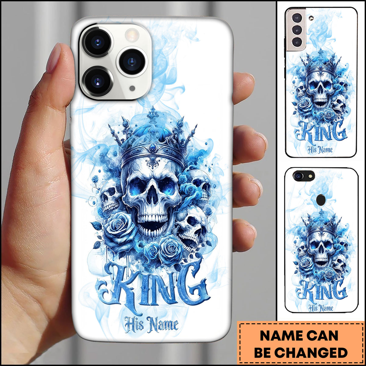 Blisscorners Skull King Custom Name Royal Smoke Art Multioptions 3D Phone Case, Gift For Him