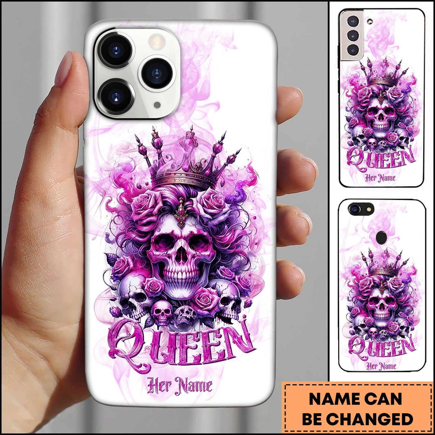 Blisscorners Skull Queen Custom Name Royal Smoke Art Multioptions 3D Phone Case, Gift For Her