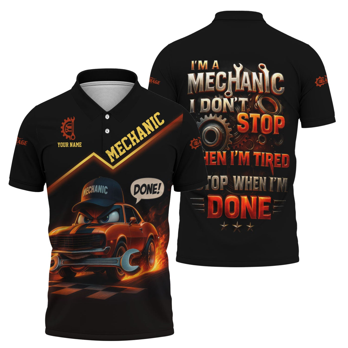 Blisscorners Personalized T-Shirt I'm A Mechanic I Don't Stop When I'm Tired I Stop When I'm Done Funny Car Design Shirt for Mechanics
