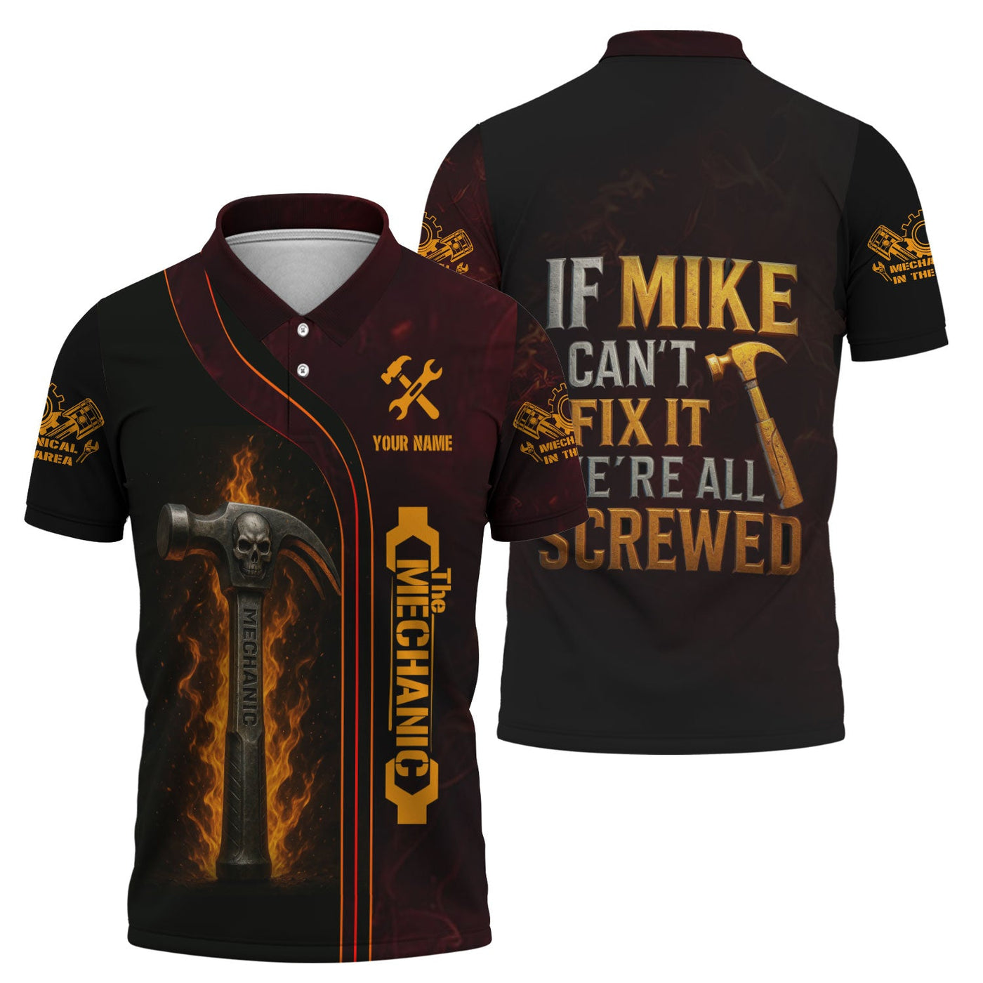 Blisscorners Personalized T-Shirt If Mike Can't Fix It We're All Screwed Hammer Skull Design Shirt for Mechanics