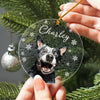 Custom Photo Christmas Puppy Picture - Personalized Stained Glass Ornament