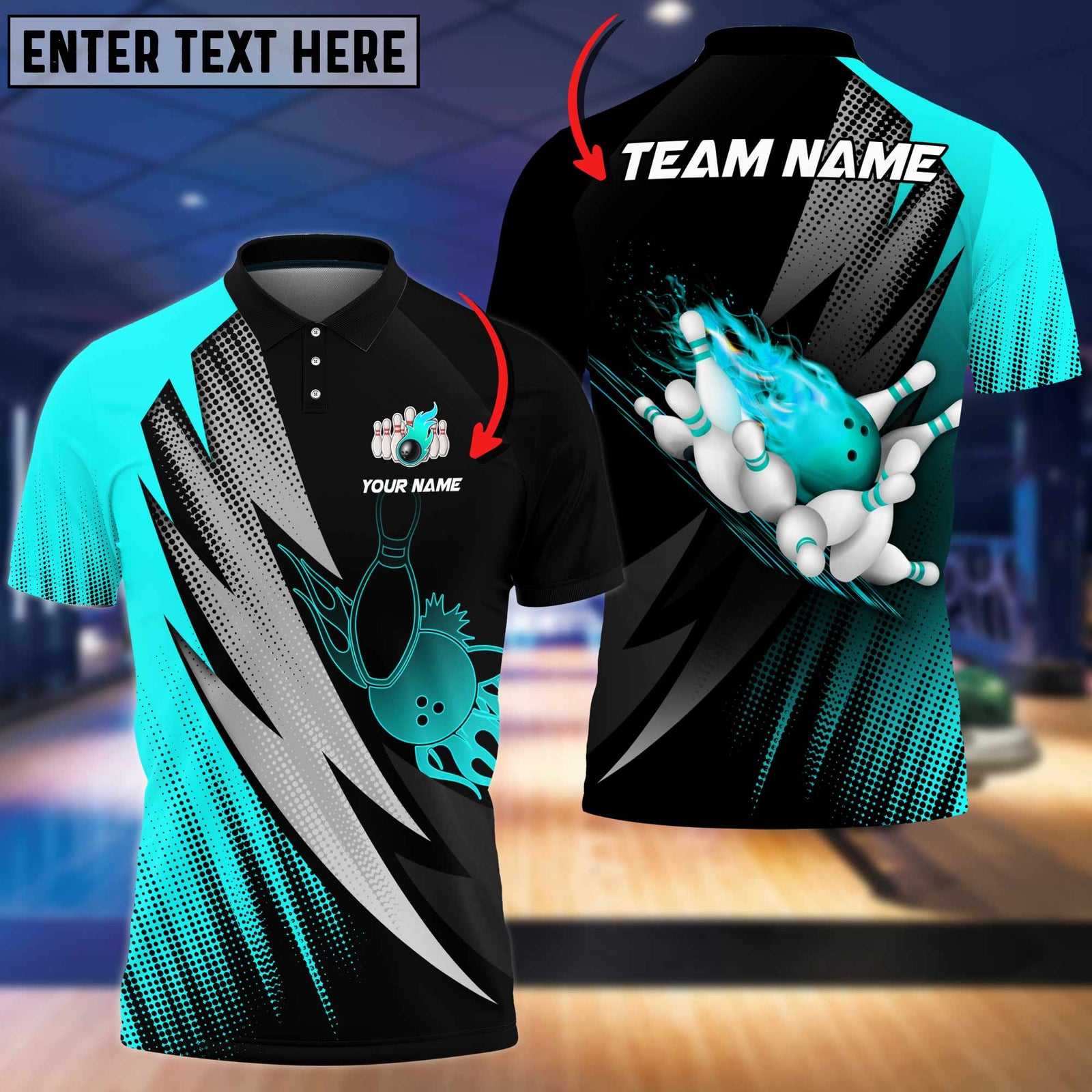 Blisscorners Bowling Ball And Pins Thunder Polka Dot Motifs Multicolor Option Customized Name 3D Shirt
