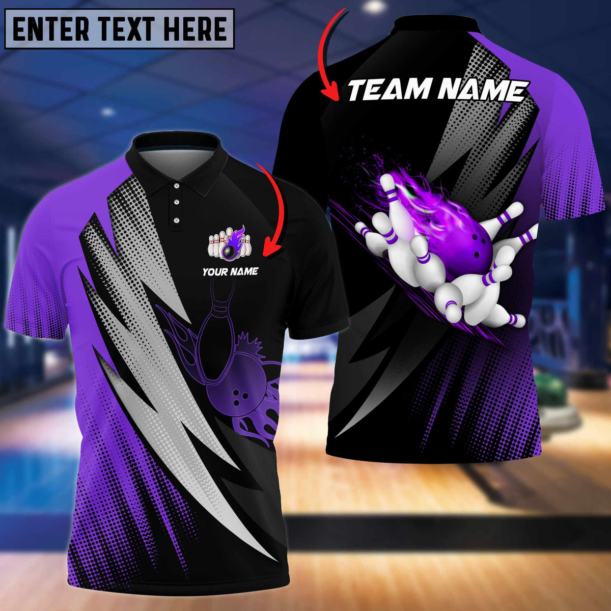 Blisscorners Bowling Ball And Pins Thunder Polka Dot Motifs Multicolor Option Customized Name 3D Shirt