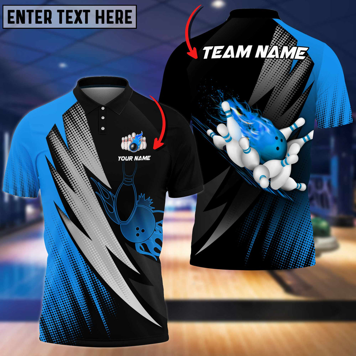 Blisscorners Bowling Ball And Pins Thunder Polka Dot Motifs Multicolor Option Customized Name 3D Shirt