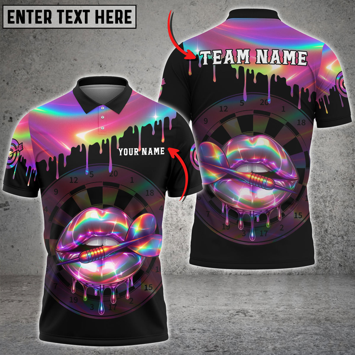 Blisscorners Darts Neon Holographic Lips Dartboard Multicolor Customized Name, Team Name 3D Shirts